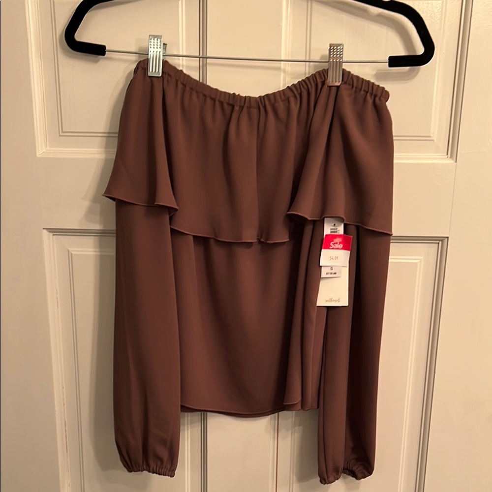 Aritzia Brown Off-Shoulder Blouse